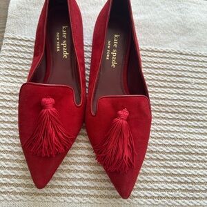 kate spade Red Tassel Suede Loafers